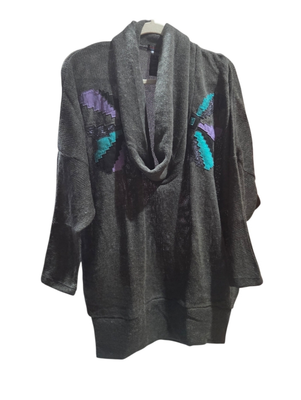 Custo Barcelona Cowl Neck Sweater with Purple & Teal Accents Vintage Size Large